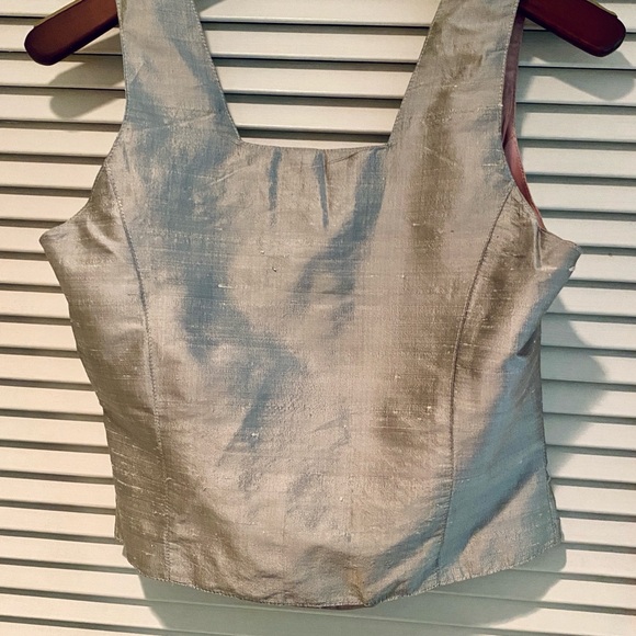 Vintage Silver Dupioni Silk Corset Tank M - Picture 11 of 14